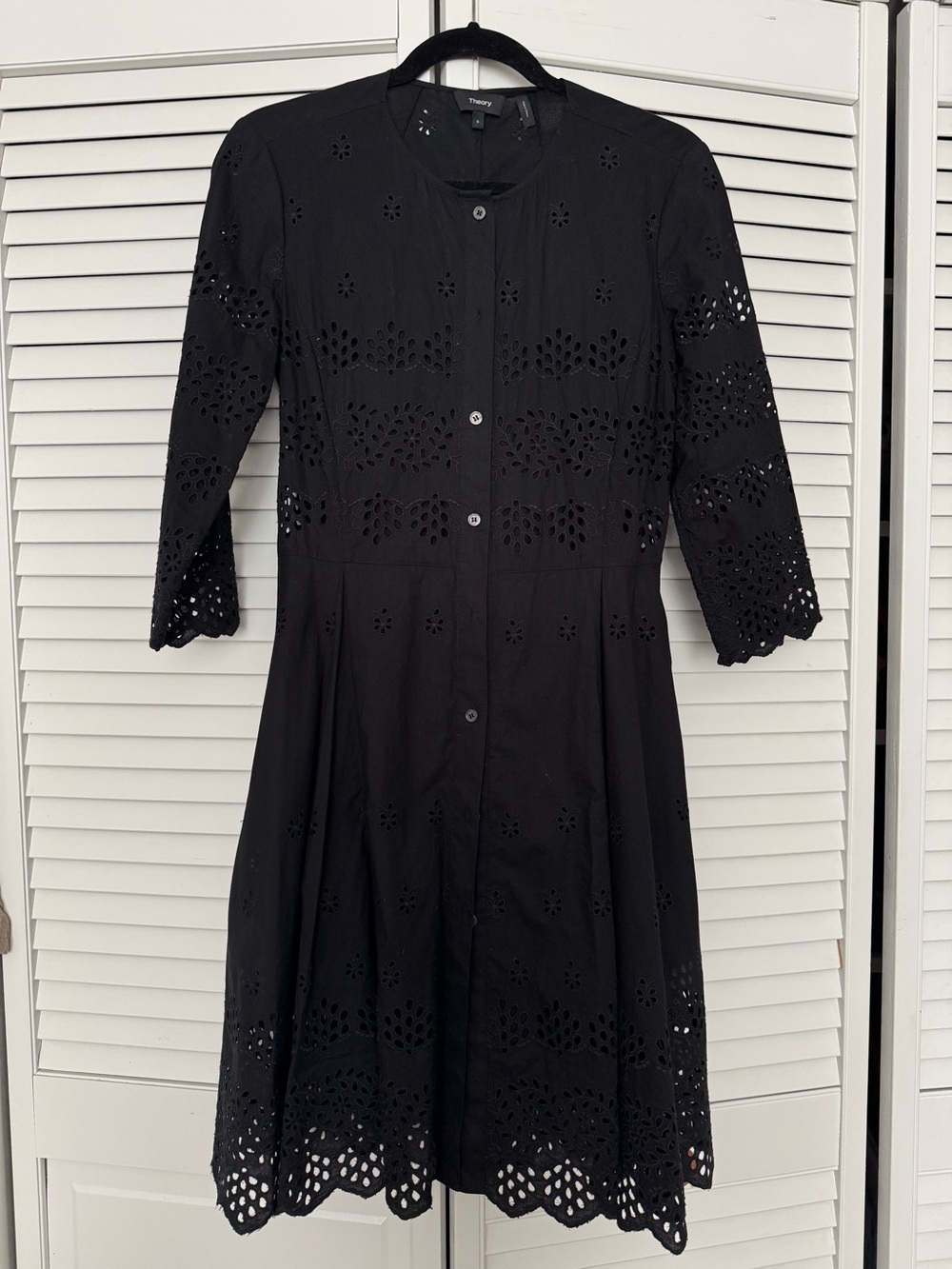 Theory Black Eyelet Button-Front Cotton Dress 6